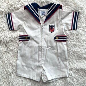 Vintage Little Bit Sailor Baby Romper‎ & Snap Closure 12 Mos